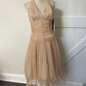 Vintage Bari Jay organza pale gold cocktail dress y2k halter neck 34” bust